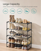SONGMICS Shoe Rack, 4-Tier Shoe Organizer, Metal Storage Shelf, Upright or Upside Down, for 10-15 Pairs, Stackable, for Entryway, 11.8 x 26.8 x 28.4 Inches, Black ULSA204B01