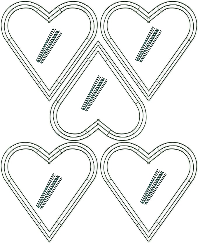 5-Pack 12 Inch Wire Wreath Frame – Heart Metal Wreath Form with Heart Design for DIY Crafts, Floral Projects, and Home Decor – Dark Green Wire Frame for Christmas Holiday & Weddings