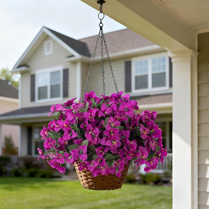 Artificial Flowers Faux Plants for Outdoors Spring Summer Decor, 6 Bundles Fake Bougainvillea Silk Flowers UV Resistant Realistic for Outside Planter Porch Patio Garden Home(Purple)