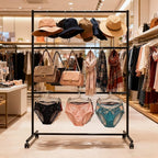 3 Tiers Rolling Display Tie & Scarf Rack Bras Underwear Shorts Socks Hats Gloves Belt Towel Accessories Organizer Holder for Home Commercial Clothing Retail Store, Floor Standing Hijab Stand