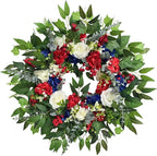 24 Inch 4th of July Wreath, Patriotic Wreaths for Front Door, Red White Blue Spring Summer Door Wreaths for Independence Day,Memorial Day Wreaths for Front Door Wall Window Decor