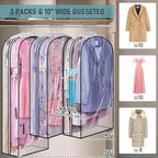MISSLO 10" Gusseted All Clear Garment Bags for Hanging Clothes 40"+50" Suit Bags for Closet Storage Dresses Protectors for Shirts, Coats, Gowns, 3 Packs