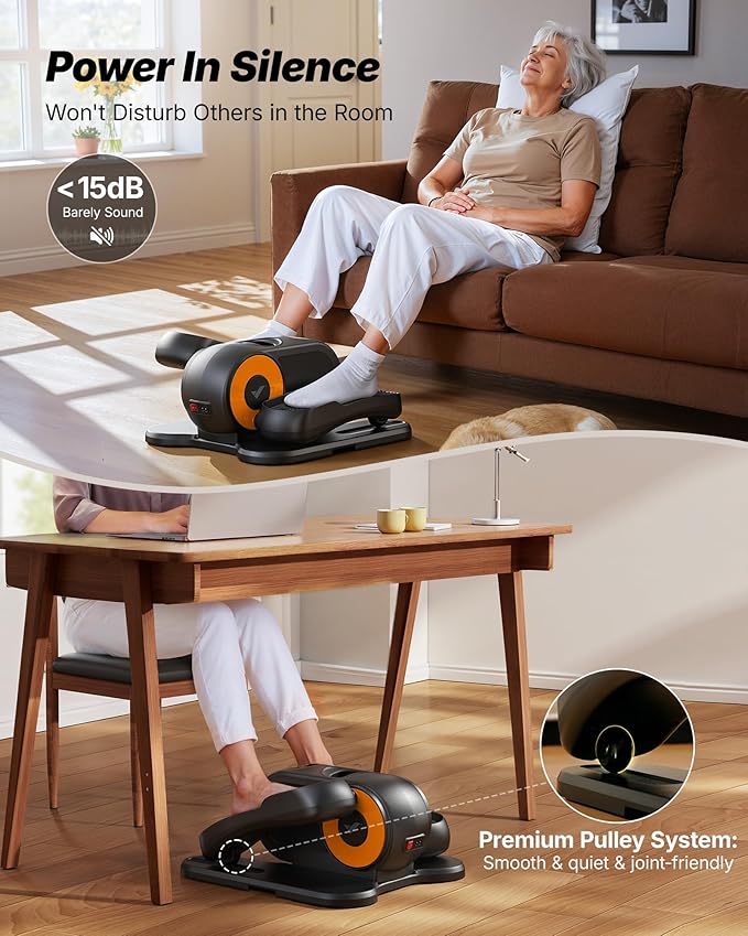 MERACH Under Desk Elliptical Machine, Leg Exerciser While Sitting for Seniors with Remote Control & 12-Speeds, Quiet Portable Electric Seated Pedal Exerciser Machine for Home Office