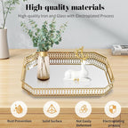 Vintage Gold Mirrored Vanity Mirror Tray Decorative Perfume and Makeup Organizer with Handles for Dresser,Bathroom or Jewelry Display, Decor Home Large Size (Large)