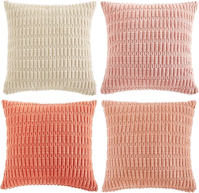Fancy Homi 4 Packs Decorative Throw Pillow Covers for Living Room Couch Bed, Modern Farmhouse Boho Home Décor Accent Cushion Case, 24" x 24", Pink Series