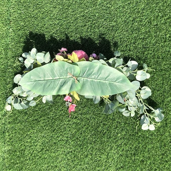 H&S BRIDAL Wedding Arch Flowers, 30 Inch Rustic Artificial Floral Swag for Door Lintel, Green Leaves Rose Peony Sunflowers Table Centerpieces Home Decoration