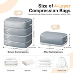 Comforter Storage Bag - 130L Large Capacity Blanket Storage Bags 4-Layer Ultra Space Saving Self Compression Organizer, Washable Compression Bags for Storage Comforter Blanket, 2-Pack, Grey