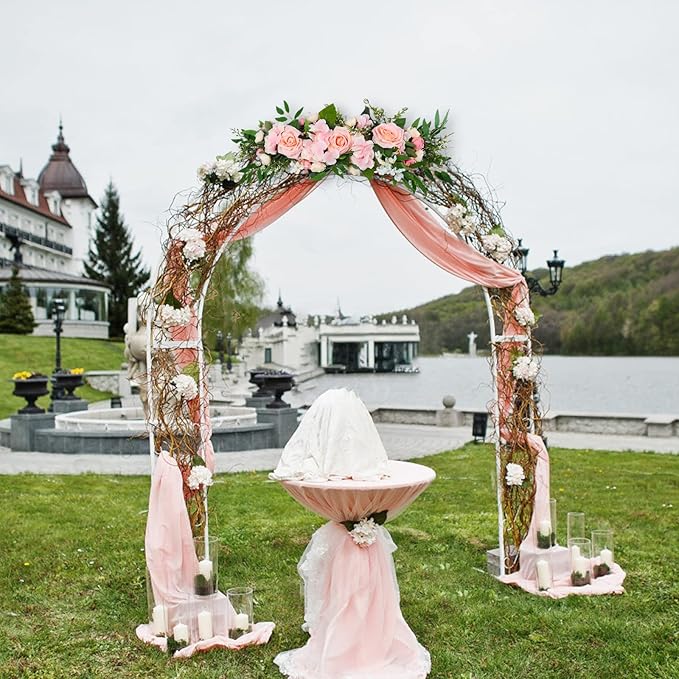 Artificial Peony Flower Swag, 29.6in Faux Eucalyptus Leaves Corner Rose Floral Swags, Artificial Mirror Flower Chair Back Flower Swags for Sheer Drapes, Wedding Chair, Arbor, Wedding(Pink)