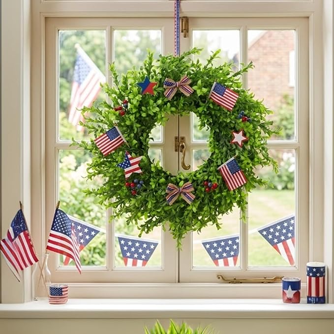 Artificial Boxwood Wreath, Spring Wreath for Front Door, Realistic Green Wreath for All Seasons Farmhouse Indoor Outdoor Home Decor (28 inches)