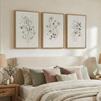 Framed Neutral Floral Botanical Wall Art Set of 3, Modern Farmhouse Flower Canvas Prints Paintings, Rustic Minimalist Wildflower Plant Pictures for Living Room Bedroom Hallway Wall Decor, 16x24 Inch