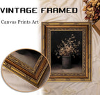 Vintage Gold Framed Wall Art Fall Dried Flowers Antique Vase Country Oil Painting Canvas Prints Dark Moody Rustic Still Life Picture Gothic Victorian Botanical Poster Artwork for Bedroom, 9x11in