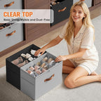 2 Pack Shoe Organizer for Closet,Foldable Shoe Storage Organizer with Adjustable Dividers, Shoe Storage Box with Clear Cover, Fits up to 16 Pairs,Black & Gray