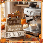 Lineshading 4 Pcs Fall Table Decoration for Home Fall Truck Decor Thanksgiving Tiered Tray Decor Rustic Wooden Pumpkin Truck Block Sign Thanksgiving Centerpiece Autumn Decorations for Harvest Party