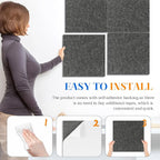 DOLLAR BOSS Felt Cork Board Tiles, 4 Packs 12" x 12" 1/2" Thick Cork Bulletin Board Self Adhesive Acoustic Panels Soundproof Corkboards for Walls with 40 Pushpins for Home Office Kitchen School, Grey