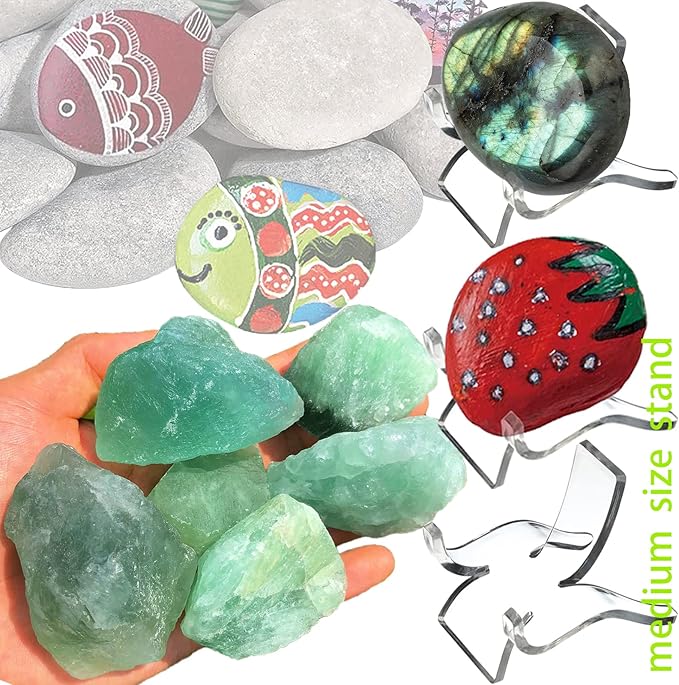 12 PCS Rock Display Stand Mini Acrylic Easel Stands ( 3 Sizes ) Acrylic Rock Holder Rock Stands for Display Multiple Sizes Small Collectibles - Crystal Painted Rock Geodes Rock Mineral Agate Fossil