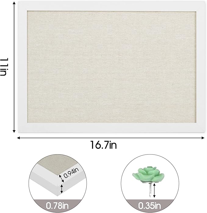 AKTOP 2-Pack Cork Board Bulletin Board 16x11 inch, Small Framed Corkboard with Linen for Wall, Hanging Pin Board Picture Board for Home Office Decor, Cute Vision Board with 25 Pushpins (Vintage White)