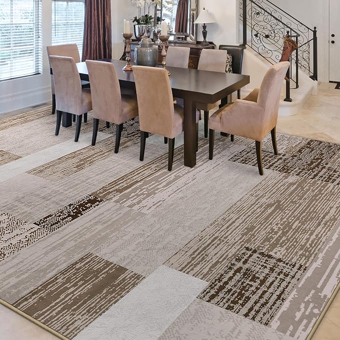 FlyDOIT Modern Geometric Patchwork Area Rug, 6x9 Beige Large Rugs for Living Room, Rockwood Collection Indoor Rugs for Bedroom, Throw Carpet Floor Decor for Entryway Dining Room Office Nursery