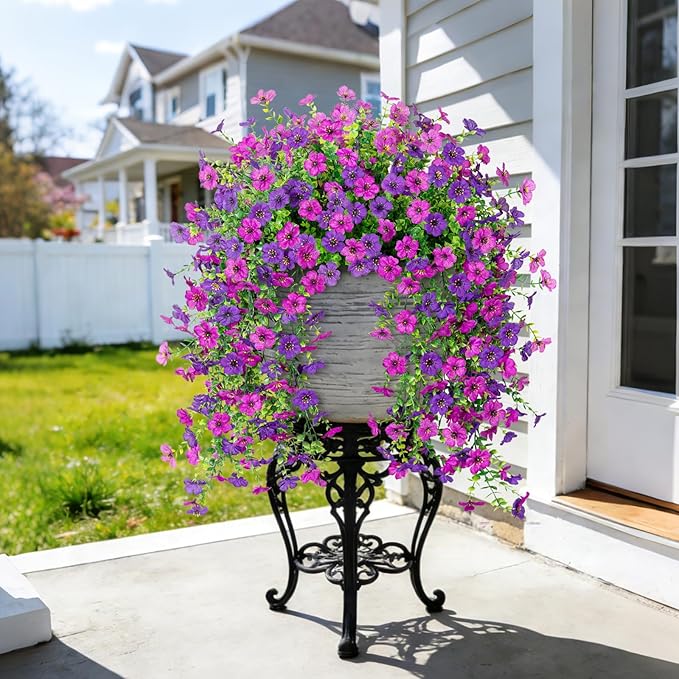 Fake Artificial Hanging Flowers for Outdoor Spring Decor 2PCS Faux Silk Flowers Plants for Outdoor Outside Planter UV Resistant Daisy for Porch Front Door Patio Balcony Yard Decor