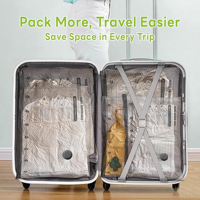 12 Pack Vacuum Bags for Travel with Rechargeable USB Pump,Space Saver Vacuum Storage Bags for Luggage and Suitcase,Portable Seal Bags for Clothes and Clothing Travel