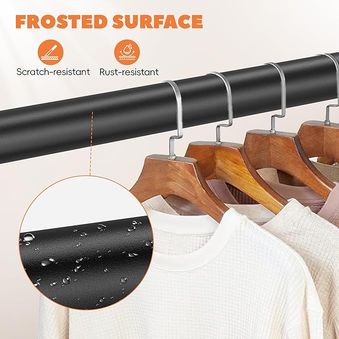 Closet Rod 17-39 Inches, Adjustable Heavy Duty Metal Black Closet Rods for Hanging Clothes 1.3 Inches Diameter for Wardrobes Laundry