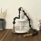 2" Extra Large Wood Bead Garland with Tassels, 60" Long Rustic Farmhouse Wooden Beads Garland, Decorative Beads Boho Decorations for Home Table Mantle Black