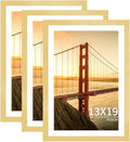 13x19 Picture Frame 3 Pack - Gold Poster Frame Display Pictures 11x17 with Mat or 13 x 19 Without Mat for Wall Hanging Horizontal and Vertical