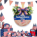 4th of July Wreaths Decorations for Front Door with Large Bow, USA 250th Anniversary Merchandise, Independence Day & Summer Patriotic Decorations for Garden & Patio (Color-Day)
