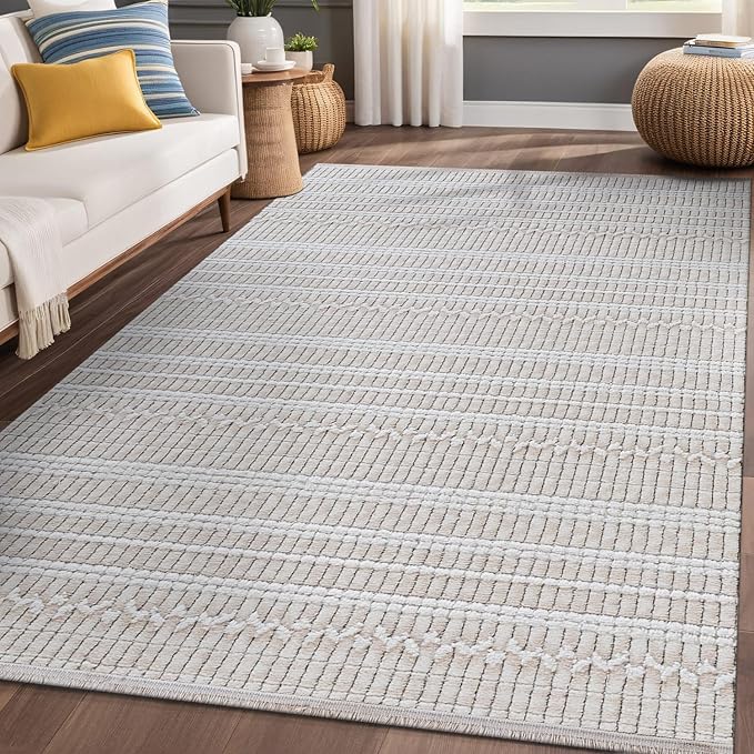 Modern Indoor Rug Stripe 4x6 Area Rugs for Living Room Luxury Kitchen Bedroom Durable Soft Geometric Durable Low and High Pile Stain Resistant Non Shedding Area Carpet 4x6