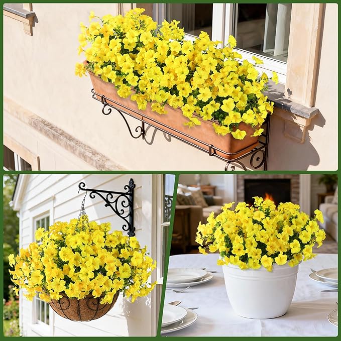 INQCMY Artificial Fake Plants Flowers for Outdoor Spring Decoration,12 Bundles Faux Silk Morning Glory Flowers for Outside UV Resistant Realistic Fake Plants for Planter Porch Patio Balcony Yard Decor