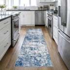 2.6'x10' Runner Rug Washable Rug: Modern Abstract Soft Thin Runner Rug Blue