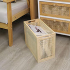 Wood Magazine Holder with Jute Rope Handles,Handcrafted Bamboo Toilet Roll Holder,Wicker Magazine Storage Organizer for Bathroom,Office and Desk -Rectangle- Natural- 15" D x 6.9" W x 11.8" H. (0.58)