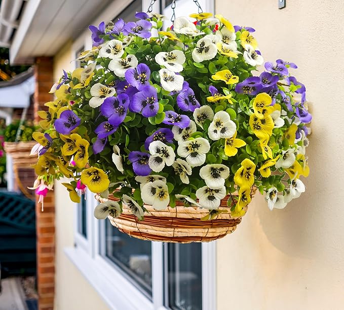 Artificial Flowers for Outdoors Fake Plants, 14 pcs Fake Flowers Artificial Plants Outdoor UV Resistant, Silk Faux Flowers Shrubs Greenery Plants for Porch Garden Patio Window Box Decor