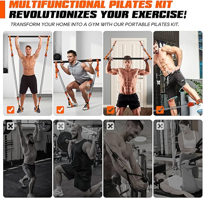 Pilates Bar Kit with Resistance Bands, Heavy Duty Pilates Equipment for Men, Training Bands with Handles for Legs, Hip, Back, Arm, Abs, Chest, Shoulders, Portable Home Gym Workout Equipment