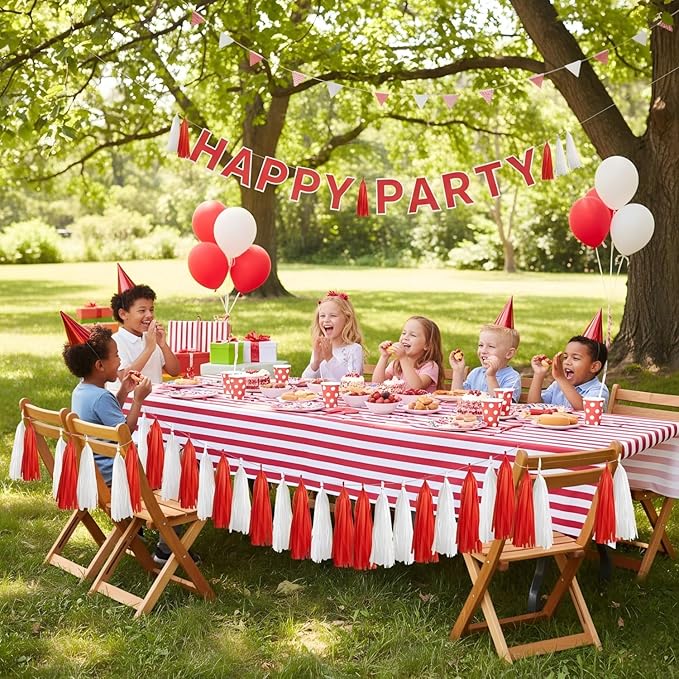 20Pcs Red and White Paper Tassel Garland,Tissue Tassel Banner for Baby Shower Wedding Valentine's Day Engagement Birthday Party Decorations
