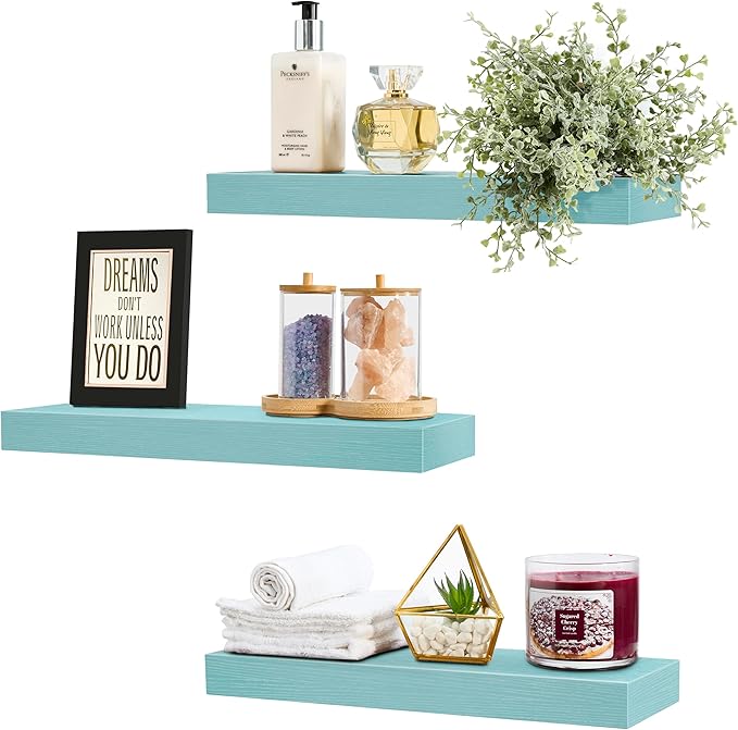 Sorbus Floating Shelves for Wall – 16 Inch Floating Shelf for Kitchen, Bedroom, Living Room, Bathroom, Home & Wall Decor - Mounted Bathroom Shelves with Invisible Brackets (Breezy Blue, 4 Pack)