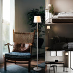 O'Bright Velum Floor Lamp - Elegant Linen Shade, Pull Chain Switch, Luxury Gold Handle, Modern Minimalist Design - Perfect for Living Room, Bedroom, Office - White