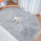 Washable Furry 5ft Round Area Rugs for Living Room Bedroom Light Grey Circle Faux Rabbit Shaggy Fur Rug Teen Room Décor