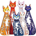 Wesiti Cat Wall Art Decor Iron Wall Sculptures Decor for Cats Lover 11.42 x 11.22 Inches Colorful Mid Century Cat Retro Signs for Home Living Room Bedroom Kitchen Office