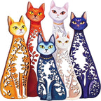 Wesiti Cat Wall Art Decor Iron Wall Sculptures Decor for Cats Lover 11.42 x 11.22 Inches Colorful Mid Century Cat Retro Signs for Home Living Room Bedroom Kitchen Office
