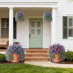 Artificial Hanging Flowers for Outdoors, 2 Pcs Fake Hanging Plant Spring Summer Decoration, UV Resistant No Fade Faux Flower for Porch Patio Yard Window Home Decor(Purple Blue)