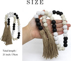 Farmhouse Decor Beads 31in Wooden Bead Garland with Tassels Rustic Minimalist Home Accent Prayer Country Boho Decoration for Wall Hanging Living Room Coffee Table Mantle Shelf Decor (MIX-Color-1)