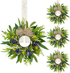4 PCS Green Eucalyptus Olive Swag Wreaths for Pillars Spring Summer Greenery Kitchen Cabinet Wreaths Mini Green Boxwood Leaves Wreath with Ribbon for Front Door Porch Wall Window Farmhouse Decoration