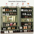 ONBRILL Shoe Cabinet with Cross Molding Doors, 6-Tier Shoe Storage Cabinet with 3 Adjustable Shelves and Metal Legs, 45'' Tall Shoes Rack Organizer Cabinet for Entryway, Front Door, Green