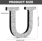 Qunclay 8'' Silver Crystal Diamond Bling Letters Crushed Diamond Decoration Wooden Glitter Letter with Screw and Hooks Rhinestone Gift for Wedding Y2k Mcbling Bedroom Wall Decor (Letter U)