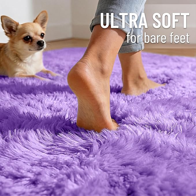 OLANLY 2x4 Machine Washable Runner Rugs for Hallway, Soft Fluffy Shaggy Bedside Rugs for Bedroom, Living Room, Indoor Floor Carpet for Kids Girls and Boys, Nursery Rooms, Home Decor Aesthetic, Purple