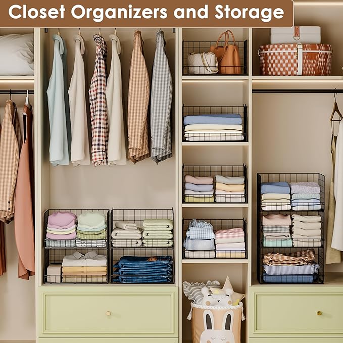 3-Tier Stackable Closet Organizers and Storage Shelves, Foldable Closet Shelf Organizer, Stackable Storage Bins Drawers for Closet Organizer System, Black(Patent Pending)
