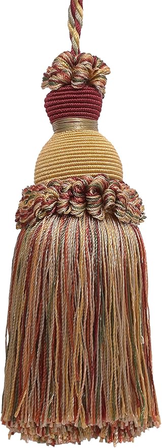DÉCOPRO Beautiful Hand-Crafted 5" (12.5cm) Key Tassel, 3 1/2" (8.5cm) Loop # IKTJ, Cherry Grove Beige #4770 (Golden Beige, Rust Red, Olive Green) Sold Individually