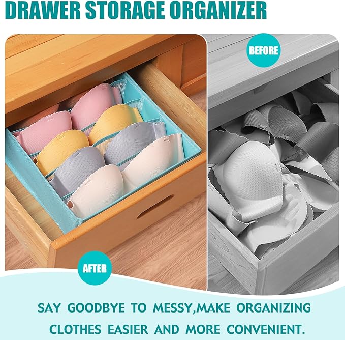Bra Storage Drawers Organizer for Clothing Underwear Drawer Organizer Dividers Foldable Storage Cube Bins for Bra,Socks, Underwear,3 Pack （Light Green）