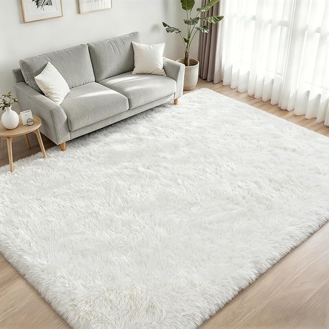 Fluffy 5x7 Area Rugs for Living Room Bedroom: Ultra Soft Shag Rug Non-Slip Non-Shedding Small Plush Bedside Rug Indoor Floor Carpets for Kids Room Playroom Entryway Nursery Dorms Home Decor Ivory