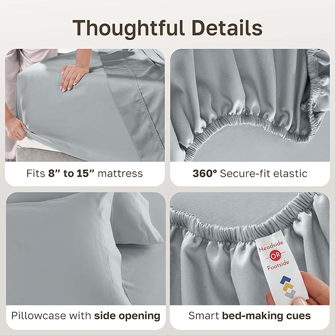 California Design Den Luxury Twin Sheet Set - 100% Cotton, 600 Thread Count Deep Pocket Twin Sheets, Soft Hotel-Quality Bedding with Sateen Weave - Light Grey